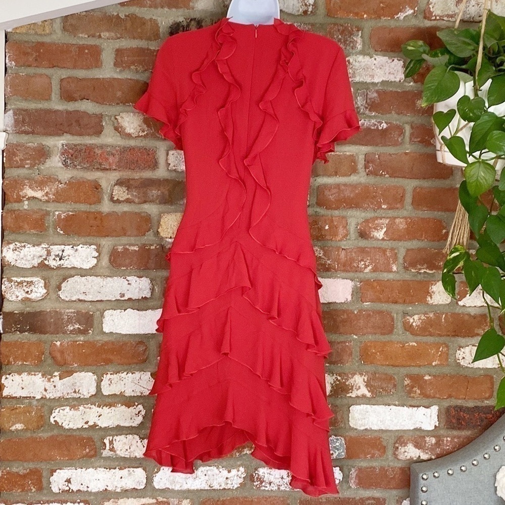 Bailey 44 Tiered Ruffled Shift Dress Red size medium short sleeve asymmetrical - Picture 6 of 9